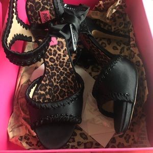 Betsey Johnson Black Satin Heels Side Tie